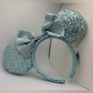 Ice Blue Sequined Minnie Mouse Ears